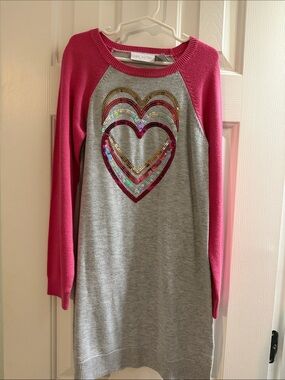 The Children's Place Gray Sweater Dress with Hot Pink Sleeves & Sequin Heart